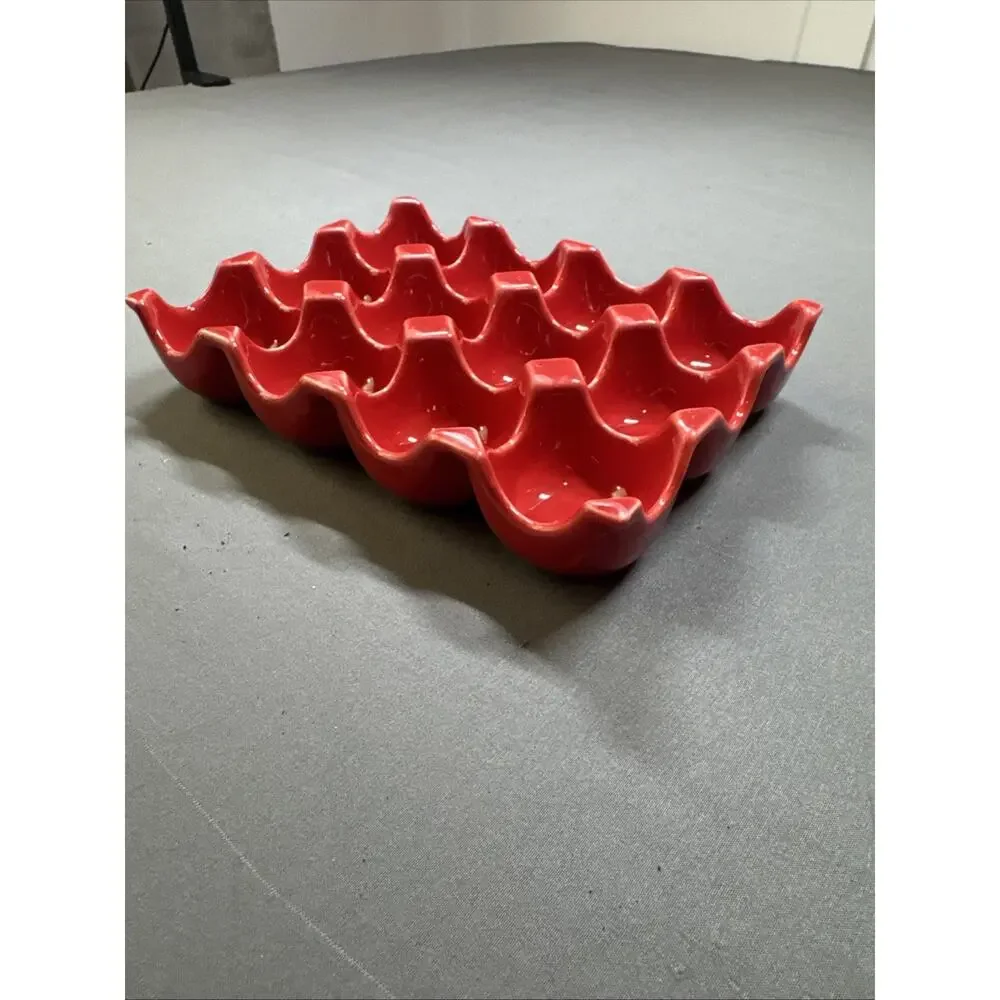 Chantal Red Ceramic Glazed Dozen Egg Sculptural Tray Modern Kitchen Serveware